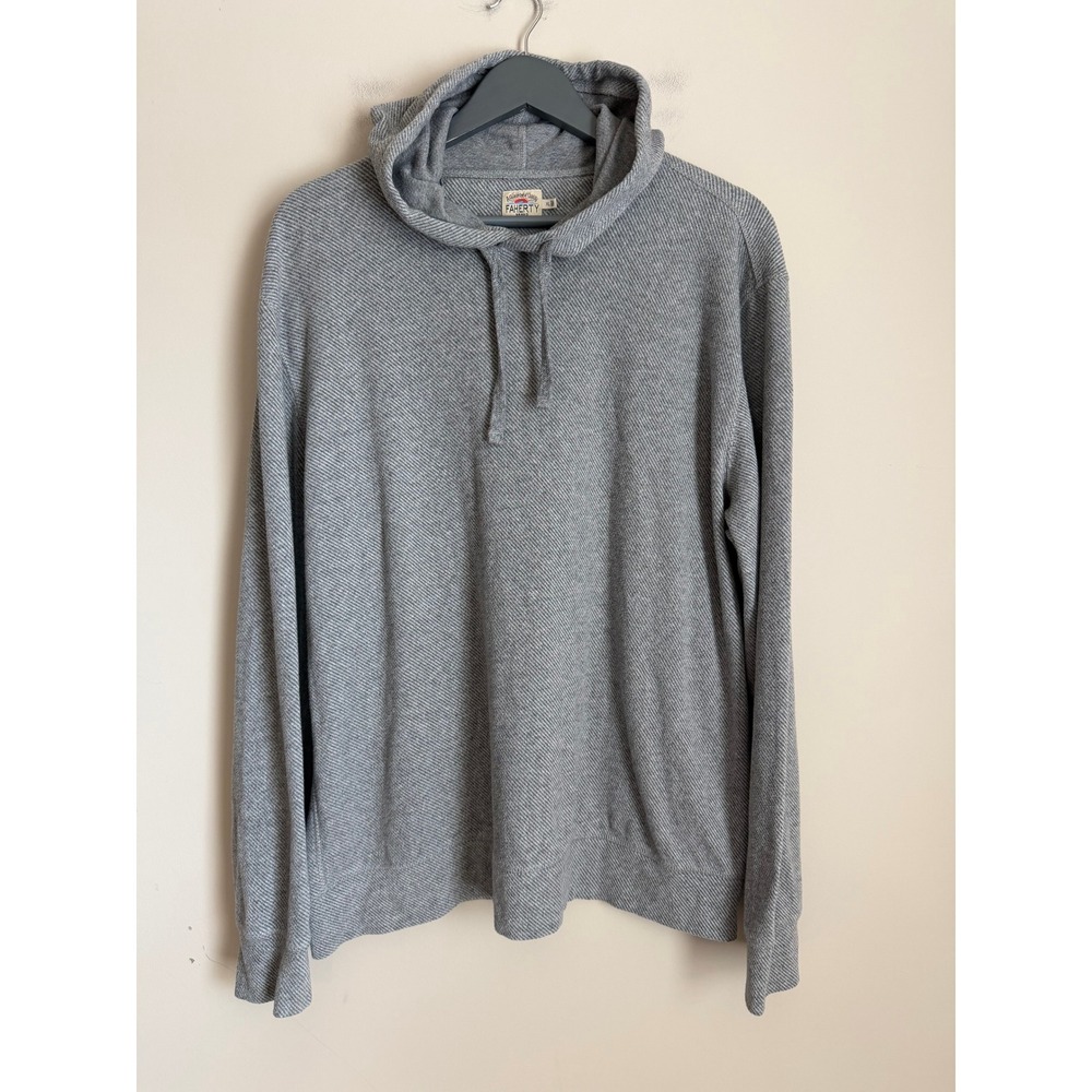 Faherty Hoodie Mens XL Gray Textured Knit Long Sleeve Pullover Sweatshirt